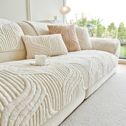 Luxury Plush Non-Slip Sofa Covers, Soft Fuzzy Embossed Sofa Topper & Seat Covers
