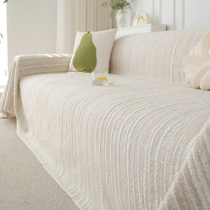 Summer Cooling Ice Silk Sofa Cover, Textured Stripe Soft Breathable Couch Throw Cover