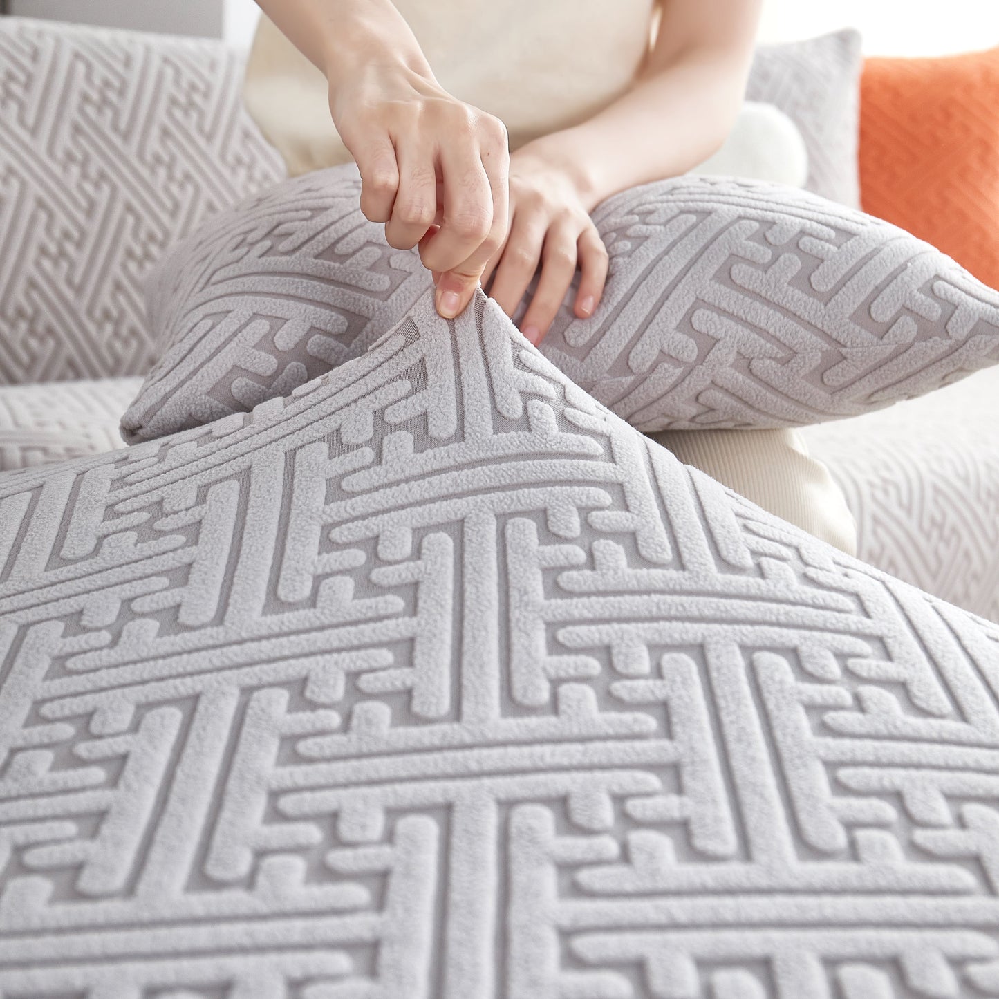 L Shape Sectional Sofa Cover Soft Stretch Furniture Protector Couch Slipcover with 1pcs Free Pillowcases