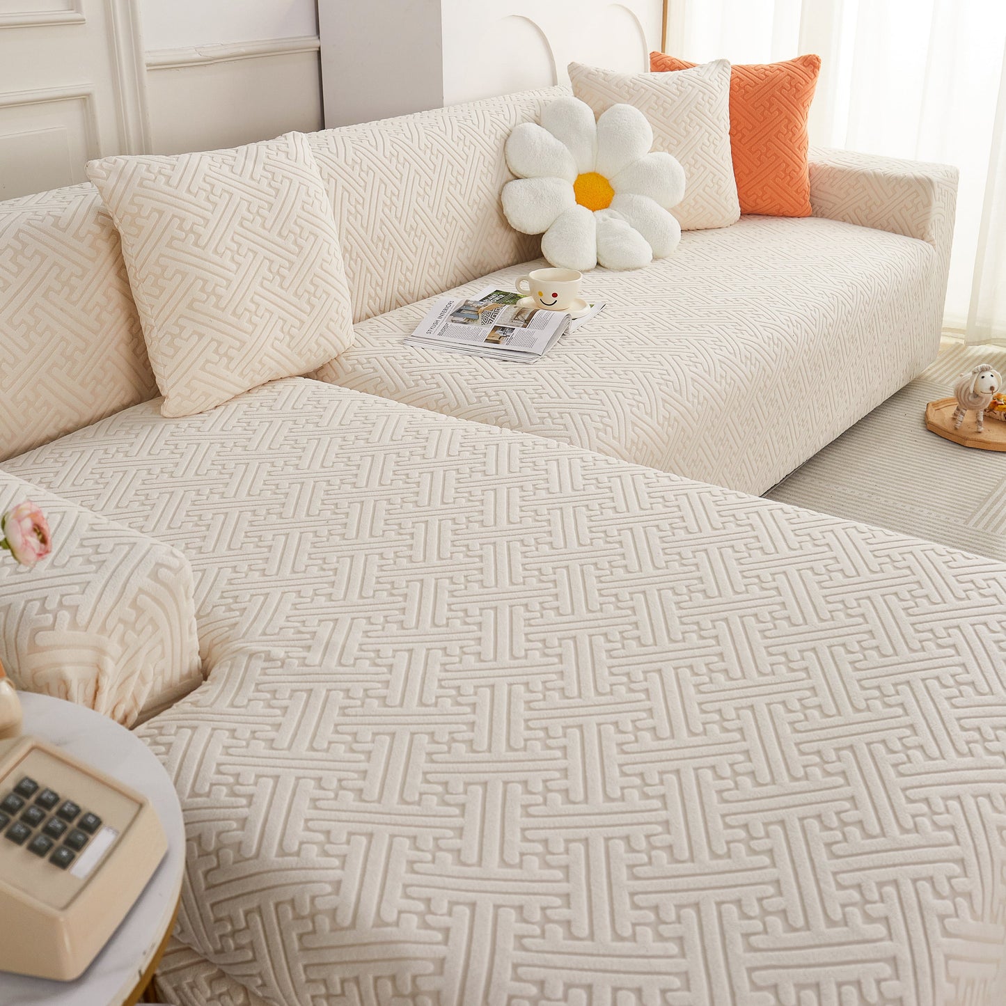 L Shape Sectional Sofa Cover Soft Stretch Furniture Protector Couch Slipcover with 1pcs Free Pillowcases
