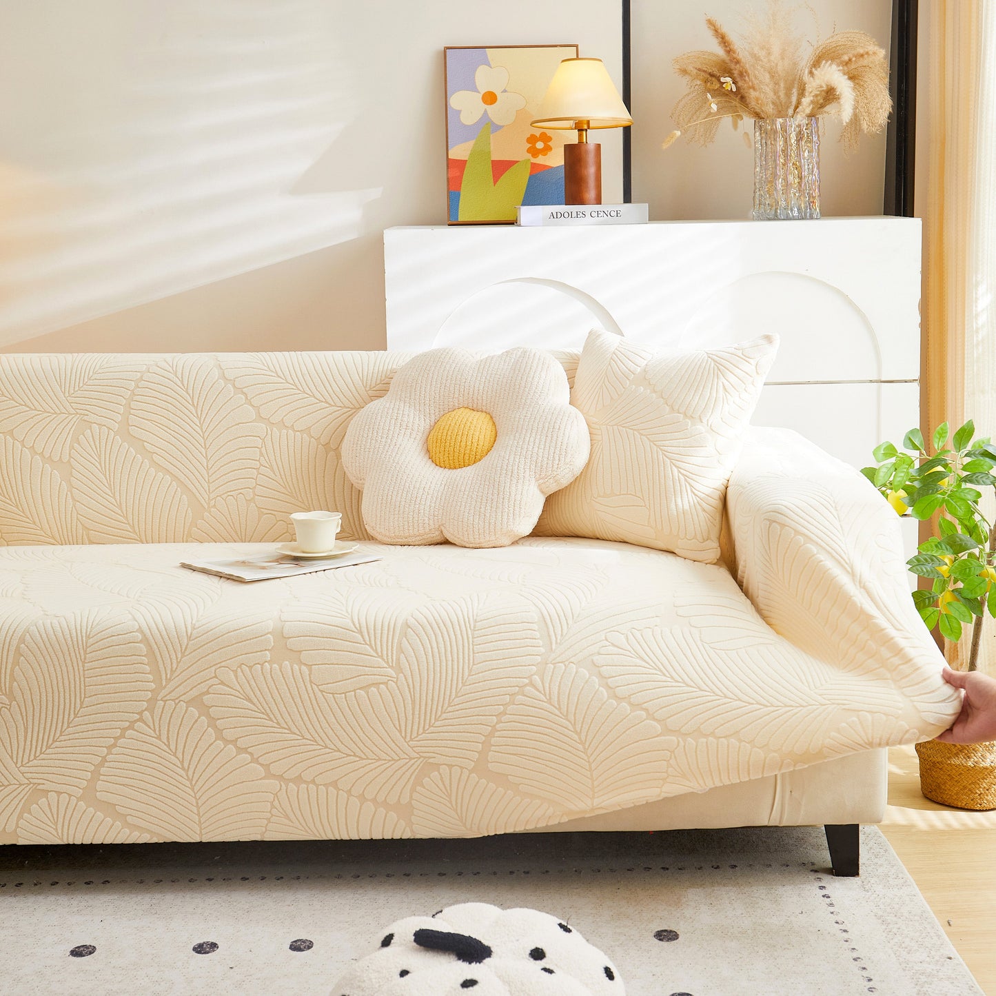 Jacquard Leaf Stretch Sofa Protector Cover Soft Washable Spandex Couch Slipcover