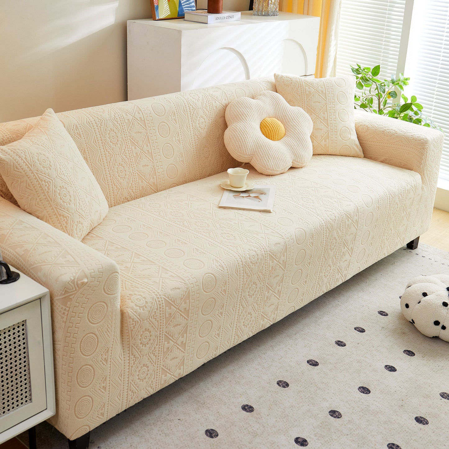 Embossed Geometric Elastic Sofa Cover Boho Stylish Decorative Furniture Covers