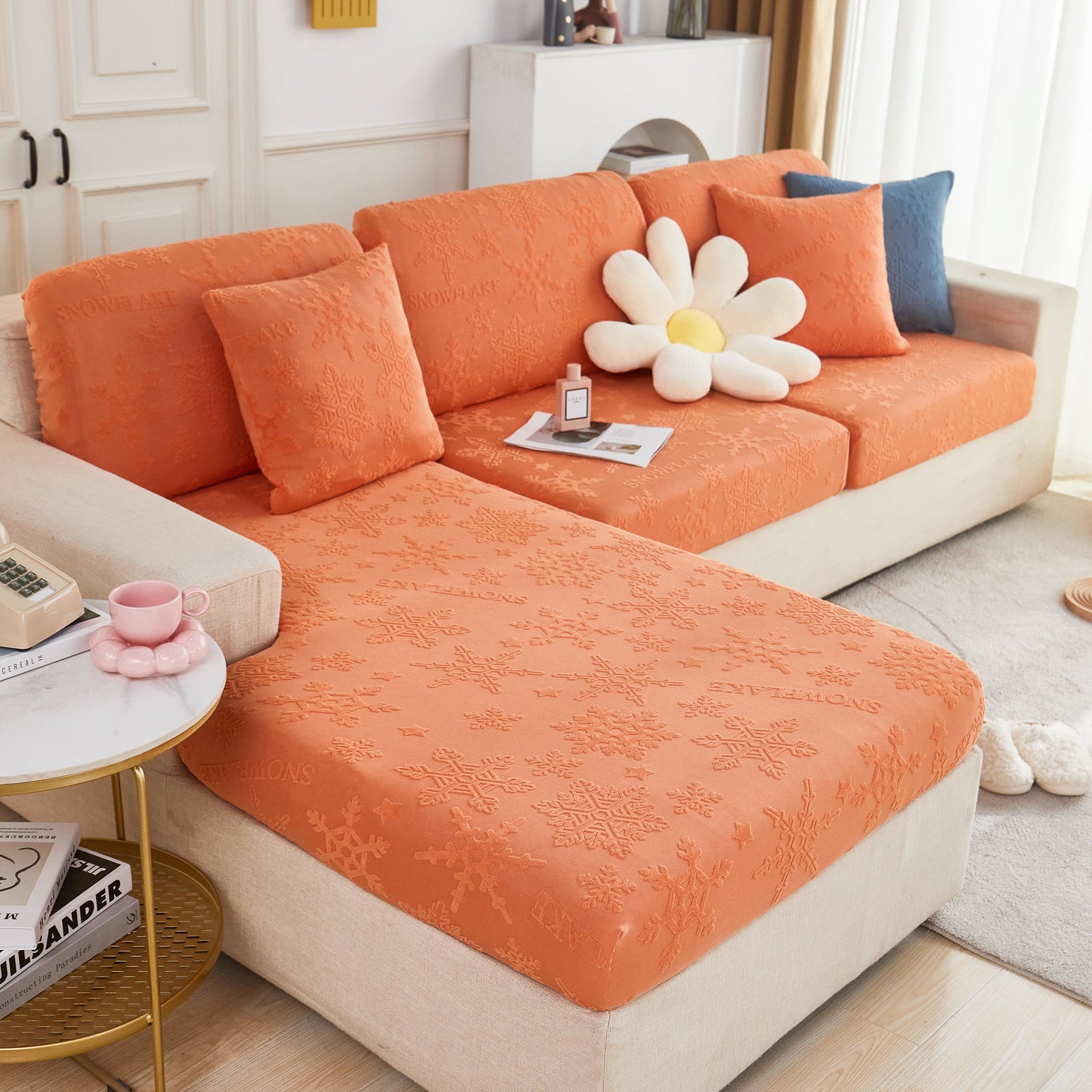 Cooling Silk Fabric Stretchable Cushion Cover, Non-Slip Furniture Protector for Kids, Chaise Lounge Cushion Covers