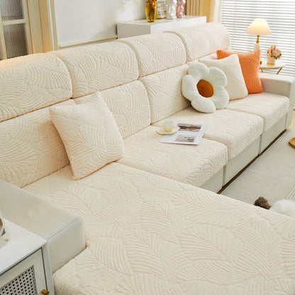 Cozy Plush Coral Fleece Sofa Cushion Slipcovers, Stretch Leaves Cushion Covers, Furniture Slipcovers
