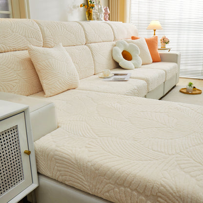 Cozy Plush Coral Fleece Sofa Cushion Slipcovers, Stretch Leaves Cushion Covers, Furniture Slipcovers