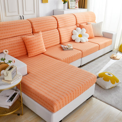 Love Stripe Jacquard Fleece Fabric Stretch Cushion Cover, Non-Slip Furniture Protector for Kids, Couch Cushion Covers