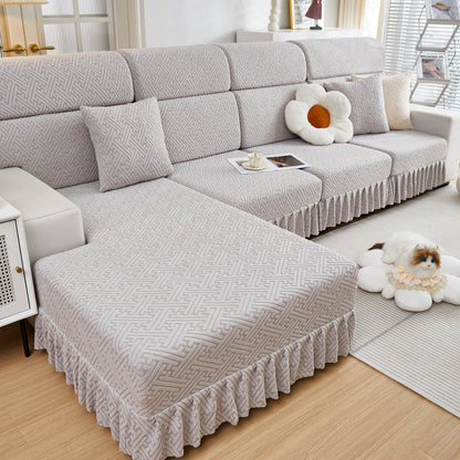 Stretch Sofa Covers with Skirt for Couch Seat and Cushion, Chaise, Sectional, 1/2/3/4 Seater Sofas