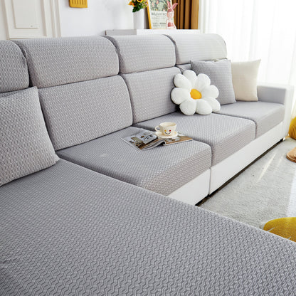 Growth Rings Jacquard Fleece Fabric Stretch Cushion Cover, Non-Slip Furniture Protector for Kids, Couch Cushion Covers