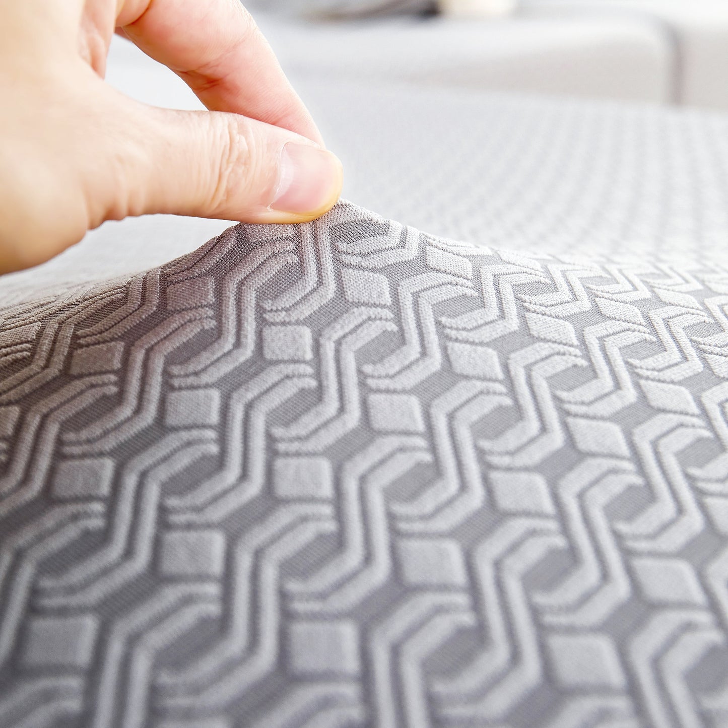 Growth Rings Jacquard Fleece Fabric Stretch Cushion Cover, Non-Slip Furniture Protector for Kids, Couch Cushion Covers