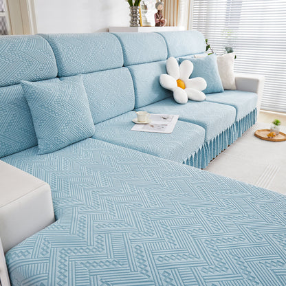 Stretchable Chaise Lounge Sofa Covers and Couch Seat Covers with Skirt for Sectional Couches
