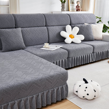 Stretchable Chaise Lounge Sofa Covers and Couch Seat Covers with Skirt for Sectional Couches