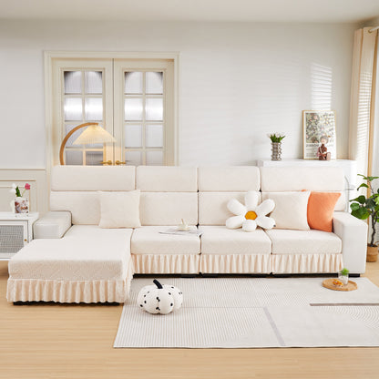 Stretchable Chaise Lounge Sofa Covers and Couch Seat Covers with Skirt for Sectional Couches