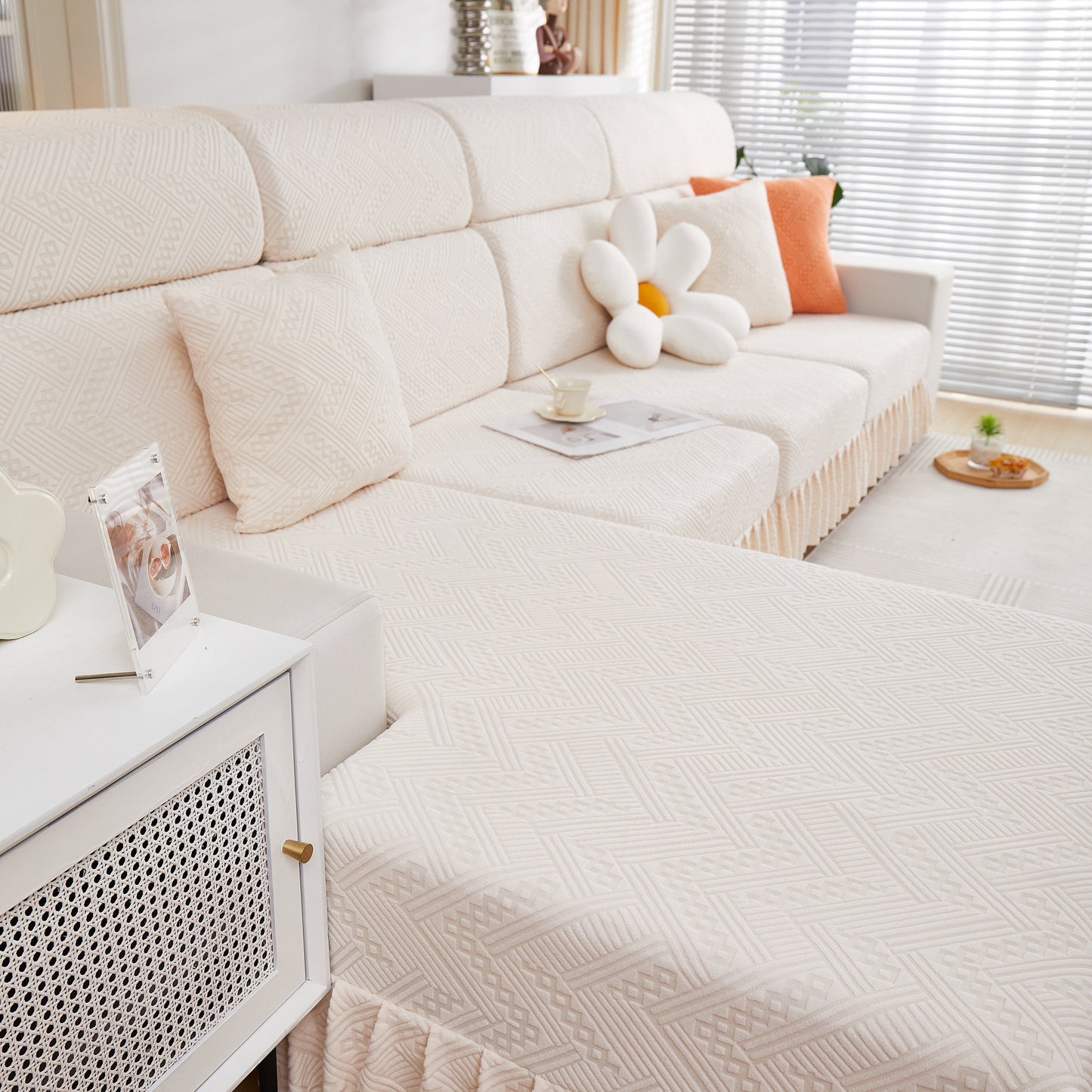 Stretchable Chaise Lounge Sofa Covers and Couch Seat Covers with Skirt for Sectional Couches