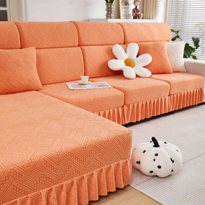 Stretchable Chaise Lounge Sofa Covers and Couch Seat Covers with Skirt for Sectional Couches