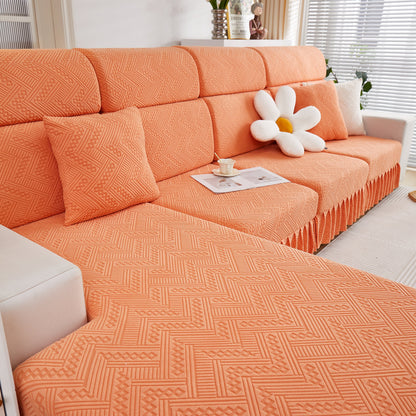 Stretchable Chaise Lounge Sofa Covers and Couch Seat Covers with Skirt for Sectional Couches