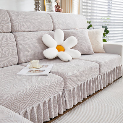 Stretchable Chaise Lounge Sofa Covers and Couch Seat Covers with Skirt for Sectional Couches