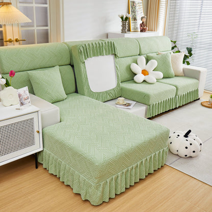 Stretchable Chaise Lounge Sofa Covers and Couch Seat Covers with Skirt for Sectional Couches