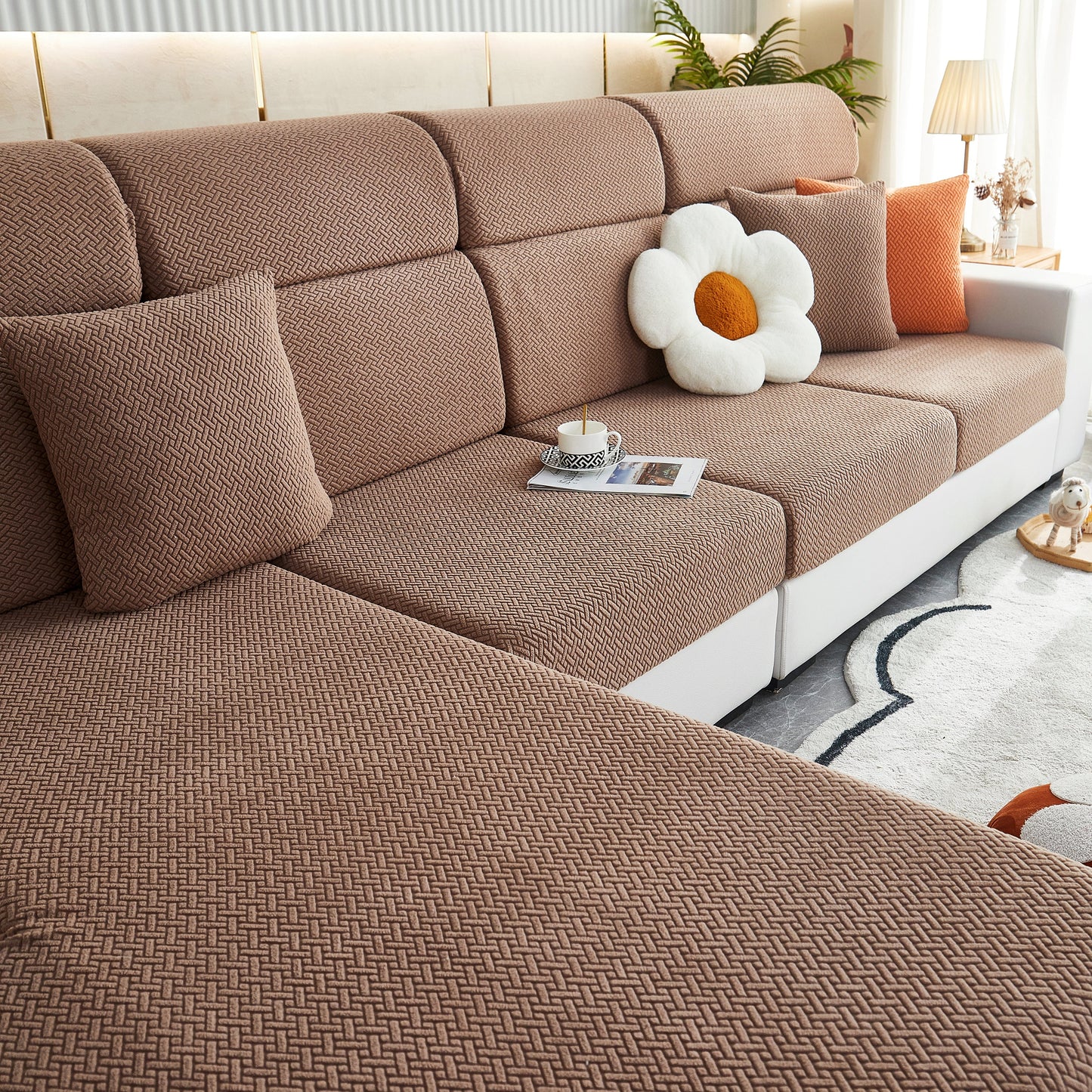 High Stretch Separate Cushion Covers Sofa Slipcover for L-Shaped Sectional Couch