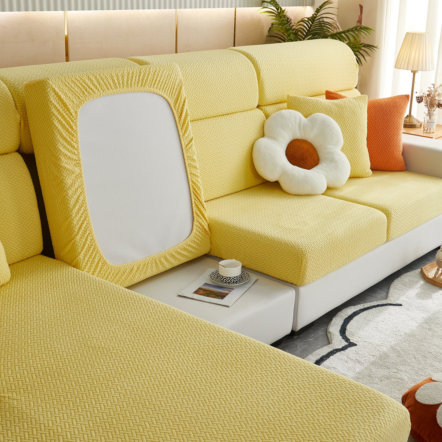 High Stretch Separate Cushion Covers Sofa Slipcover for L-Shaped Sectional Couch