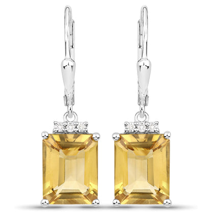 5.63 Carat Genuine Citrine and White Topaz .925 Sterling Silver Earrings