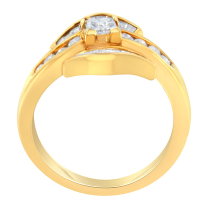 14K Yellow Gold 1.0 Cttw Princess Diamond Geometric Cocktail Ring