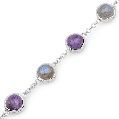 11.00 Carat Genuine Charolite And Labradorite .925 Sterling Silver Bracelet