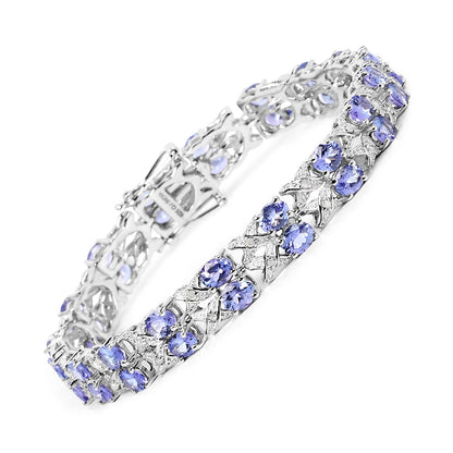 12.24 Carat Genuine Tanzanite and White Topaz .925 Sterling Silver Bracelet