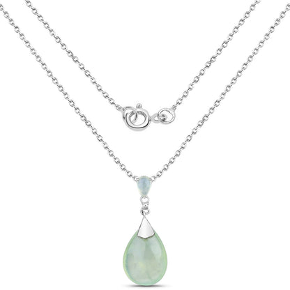 11.92 Carat Genuine Prehnite .925 Sterling Silver Pendant