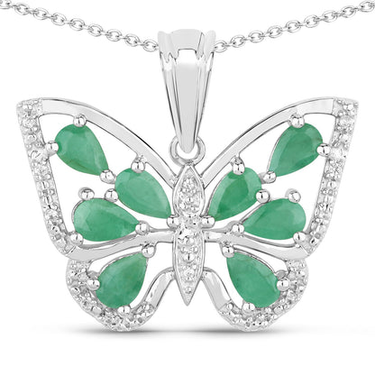 1.91 Carat Genuine Emerald and White Zircon .925 Sterling Silver Pendant