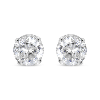 AGS Certified 14K White Gold 1.0 Cttw 4-Prong Set Brilliant Round-Cut Solitaire Diamond Push Back Stud Earrings (E-F Color, SI2-I1 Clarity)