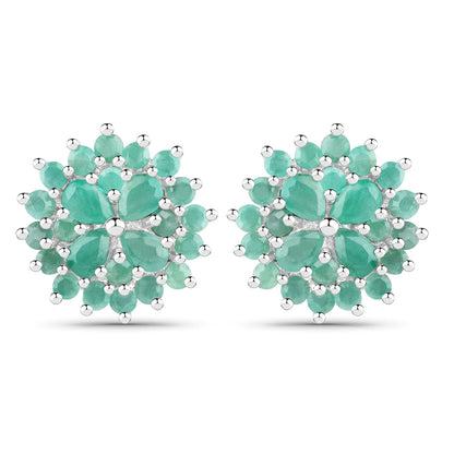 2.32 Carat Genuine Emerald .925 Sterling Silver Earrings
