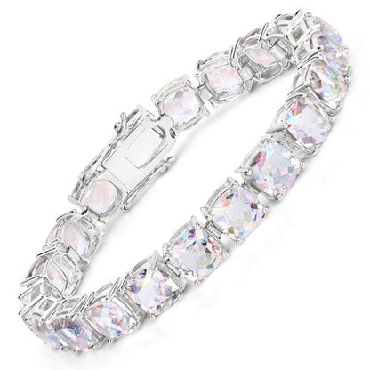 40.00 Carat Genuine Opal Rainbow Quartz .925 Sterling Silver Bracelet