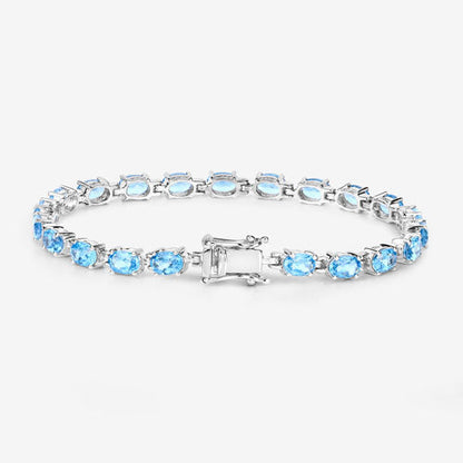 10.71 Carat Genuine Swiss Blue Topaz .925 Sterling Silver Bracelet