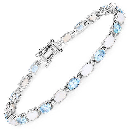 9.02 Carat Genuine Blue Topaz and Opal .925 Sterling Silver Bracelet