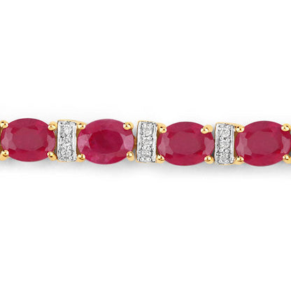 7.76 Carat Genuine Ruby and White Diamond 14K Yellow Gold Bracelet