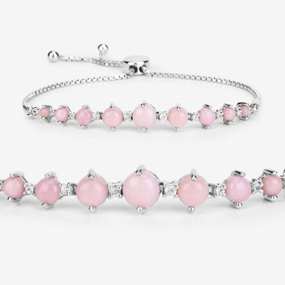 5.50 Carat Genuine Pink Opal and White Topaz .925 Sterling Silver Bracelet