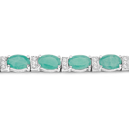 10.47 Carat Genuine Emerald and White Topaz .925 Sterling Silver Bracelet