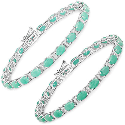 10.47 Carat Genuine Emerald and White Topaz .925 Sterling Silver Bracelet