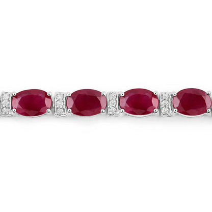 11.67 Carat Genuine Ruby and White Diamond 14K White Gold Bracelet