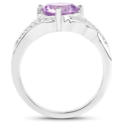 1.32 Carat Genuine Amethyst & White Topaz .925 Sterling Silver Ring