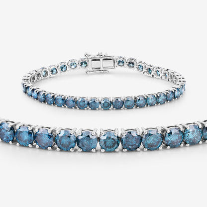 14.33 Carat Genuine Blue Diamond 14K White Gold Bracelet