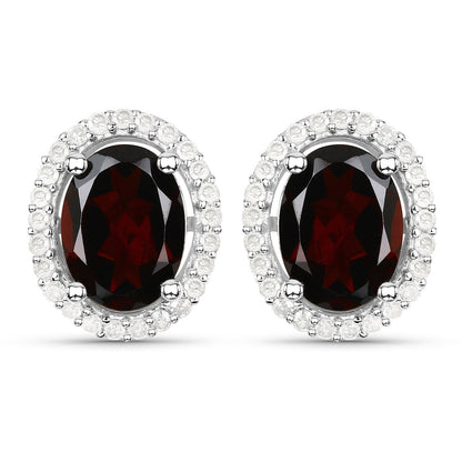 2.77 Carat Genuine Garnet and White Diamond .925 Sterling Silver Earrings