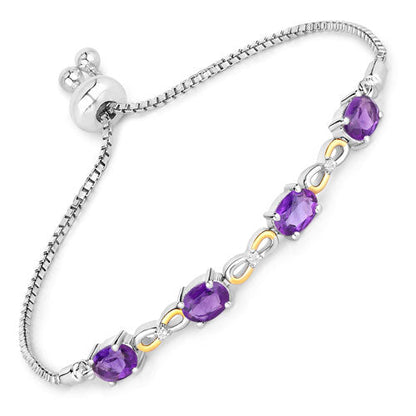 3.27 Carat Genuine Amethyst and White Topaz .925 Sterling Silver Bracelet