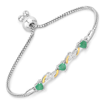 0.79 Carat Genuine Emerald and White Sapphire .925 Sterling Silver Bracelet