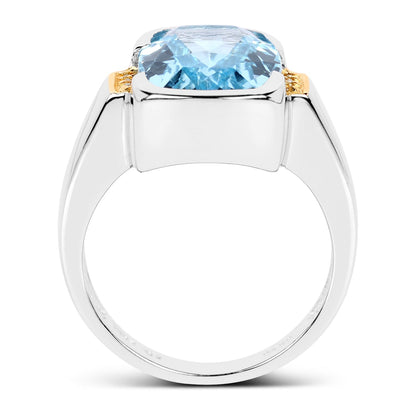 Two Tone Plated 6.93 Carat Genuine Blue Topaz & White Topaz .925 Sterling Silver Ring