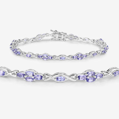 3.20 Carat Genuine Tanzanite .925 Sterling Silver Bracelet