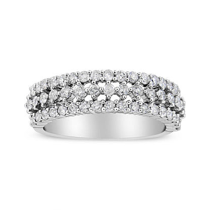 14K White Gold 1.0 Cttw Prong Set Round Diamond Split Shank Three Row Band Ring (H-I Color, I2-I3 Clarity) - Size 6