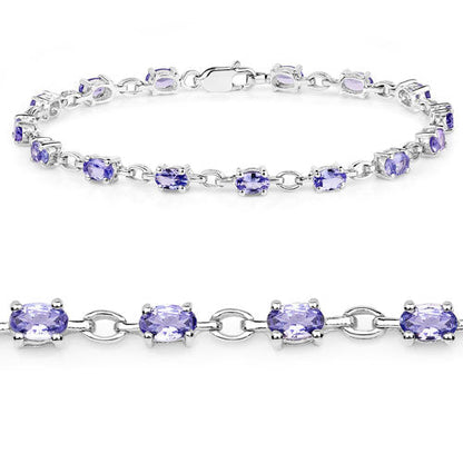 3.12 Carat Genuine Tanzanite .925 Sterling Silver Bracelet