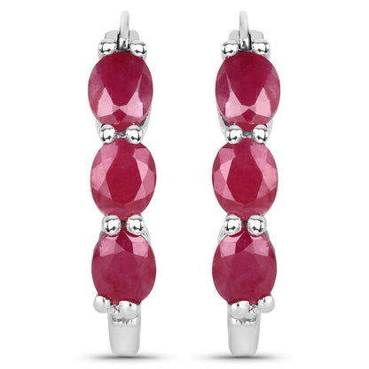 1.81 Carat Genuine Ruby and White Diamond .925 Sterling Silver Earrings