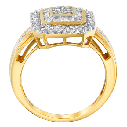 10K Yellow Gold 1/2 Cttw Diamond Square Cluster Cocktail Ring